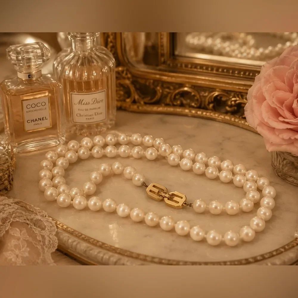 *GIVENCHY* VTG 1977 Faux Pearl 10mm Classic Cream Pearl 30” Necklace